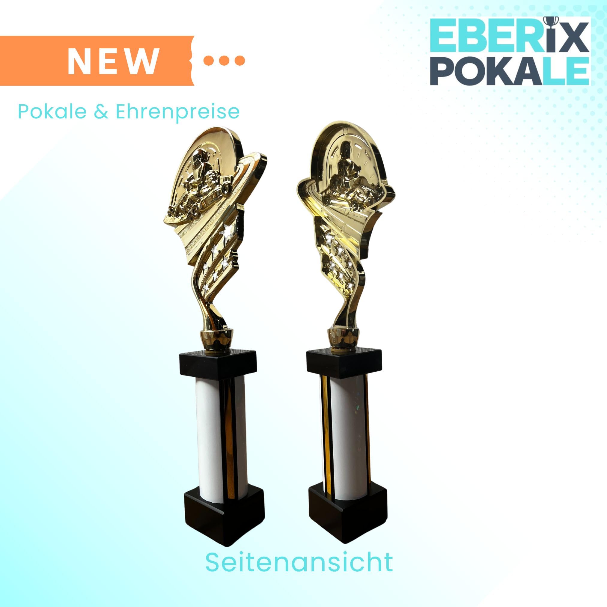 eberix · Go-Kart Motorsport Pokal · mit Wunschgravur · Trophäe mit weißer Glanzsäule · Siegerpokal für Kart-Rennen, Jugendkart, Motorsport-Wettbewerb · personalisierbar ·