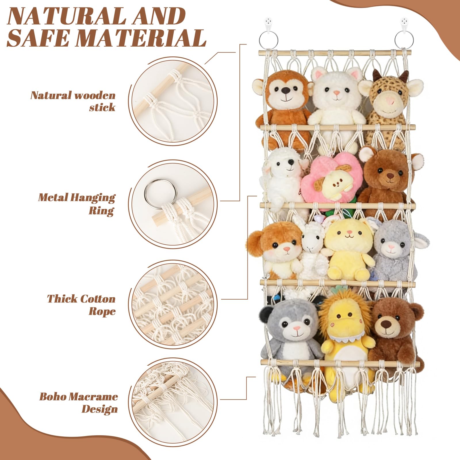 42 cm Kuscheltier Aufbewahrung Netz mit LED, Kinderzimmer Spielzeug Organizer Hängender mit Haken,Raumdekoration,Storage Cuddly Toys Storage Net Toy ,for Children's Room Bedroom Living Room