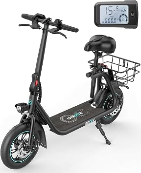 Gyroor Electric Scooter for Adults with Seat, 20/25 Miles Range 450W Motor up to 15.5/18.6 MPH Speed LCD Display, Electric Scooter with Basket