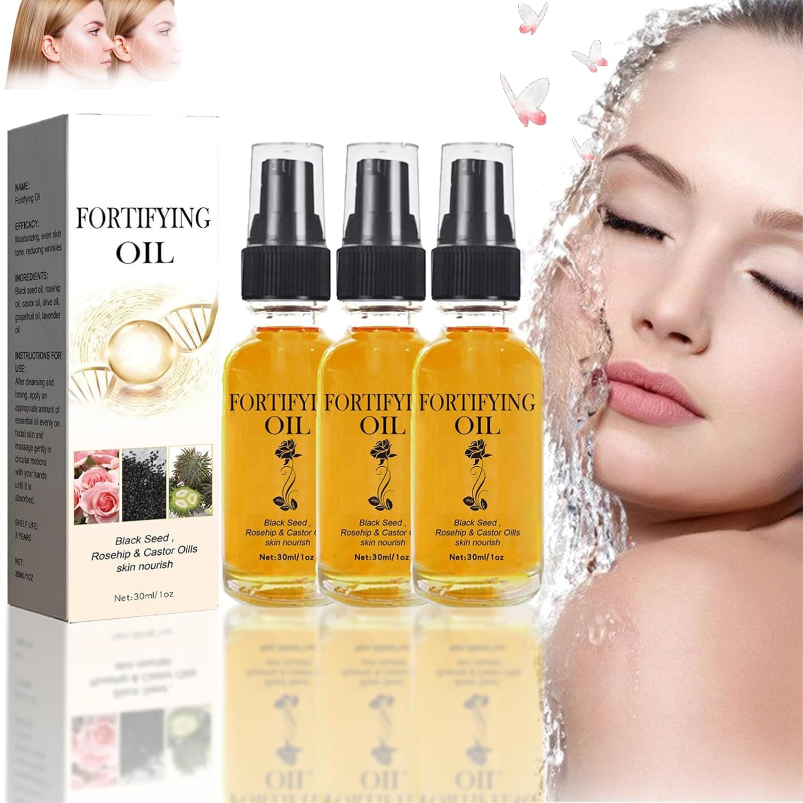 Castor Oil Black Seed Oil Rosehip Oil Face Serum, Lilinas Castor Oil Black Seed Oil Rosehip, Black Seed Oil, Castor Oil Rosehip Oil, Nourishing Skin (3PCS)