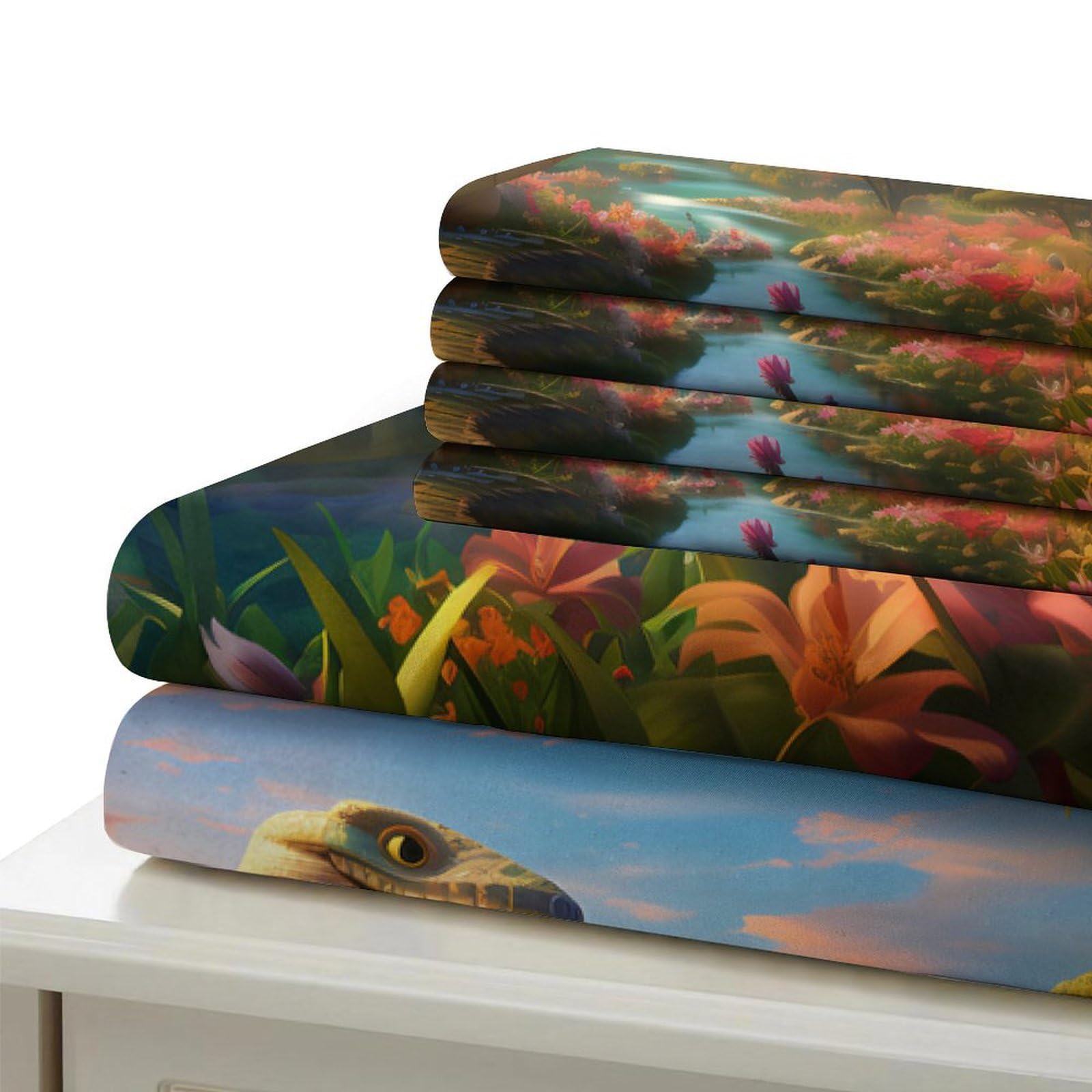 Mythische Schlange 3-teiliges Reines Polyester Fantasy Landschaftskunst Bettbezugset, Versteckter Reißverschluss, Für Kleinkinder, Babysicher & Gifffrei, Pflegeleicht King（220x240cm）