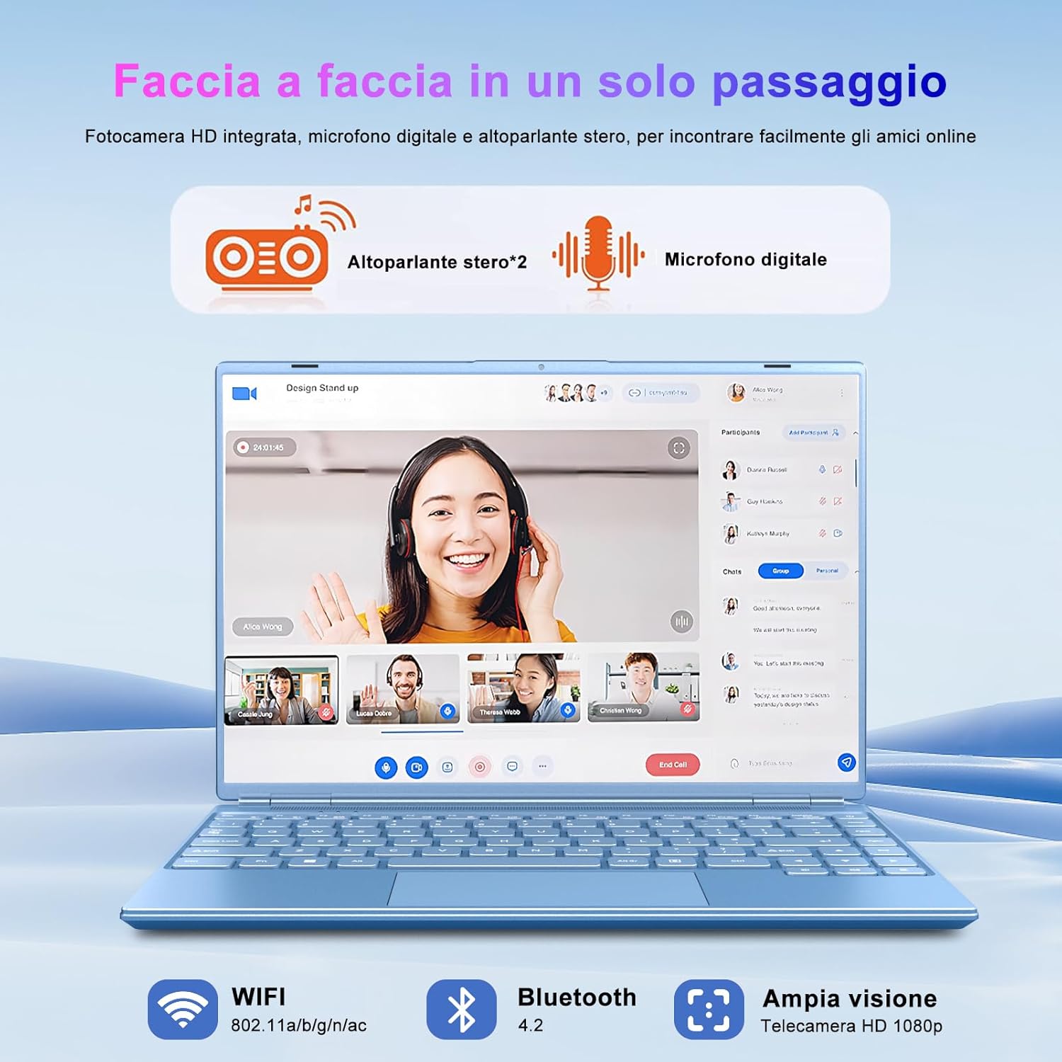 AOCWEI Windows 11 PC Portatile 8GB DDR4 256GB SSD 1TB Estensioni Intel N5095 (Fino a 2.9Ghz), Notebook 14 Pollici con Ventola Raffreddamento Schermo 1920 * 1200 2K FHD Dual WIFI Supporto - Blue AOCWEI Windows 11 PC Portatile 8GB DDR4 256GB SSD 1TB Estensioni Intel N5095 (Fino a 2.9Ghz), Notebook 14 Pollici con Ventola Raffreddamento Schermo 1920 * 1200 2K FHD Dual WIFI Supporto - Blue