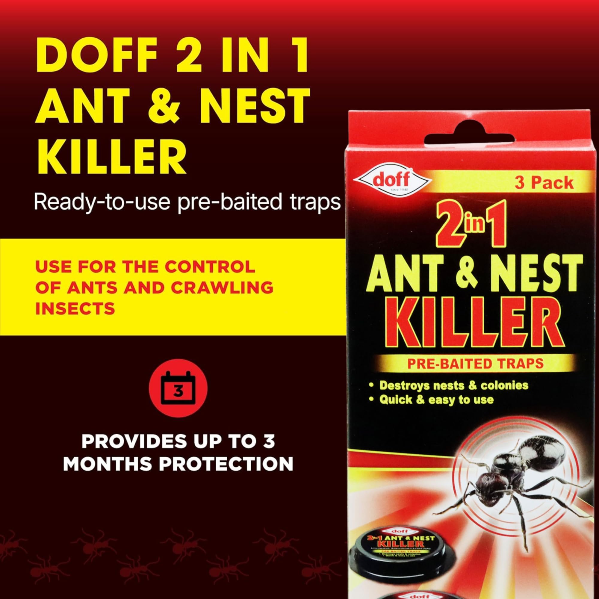 3pk Ant Killer Bait Station Destroys Ants and their Nests, Black - Image 2