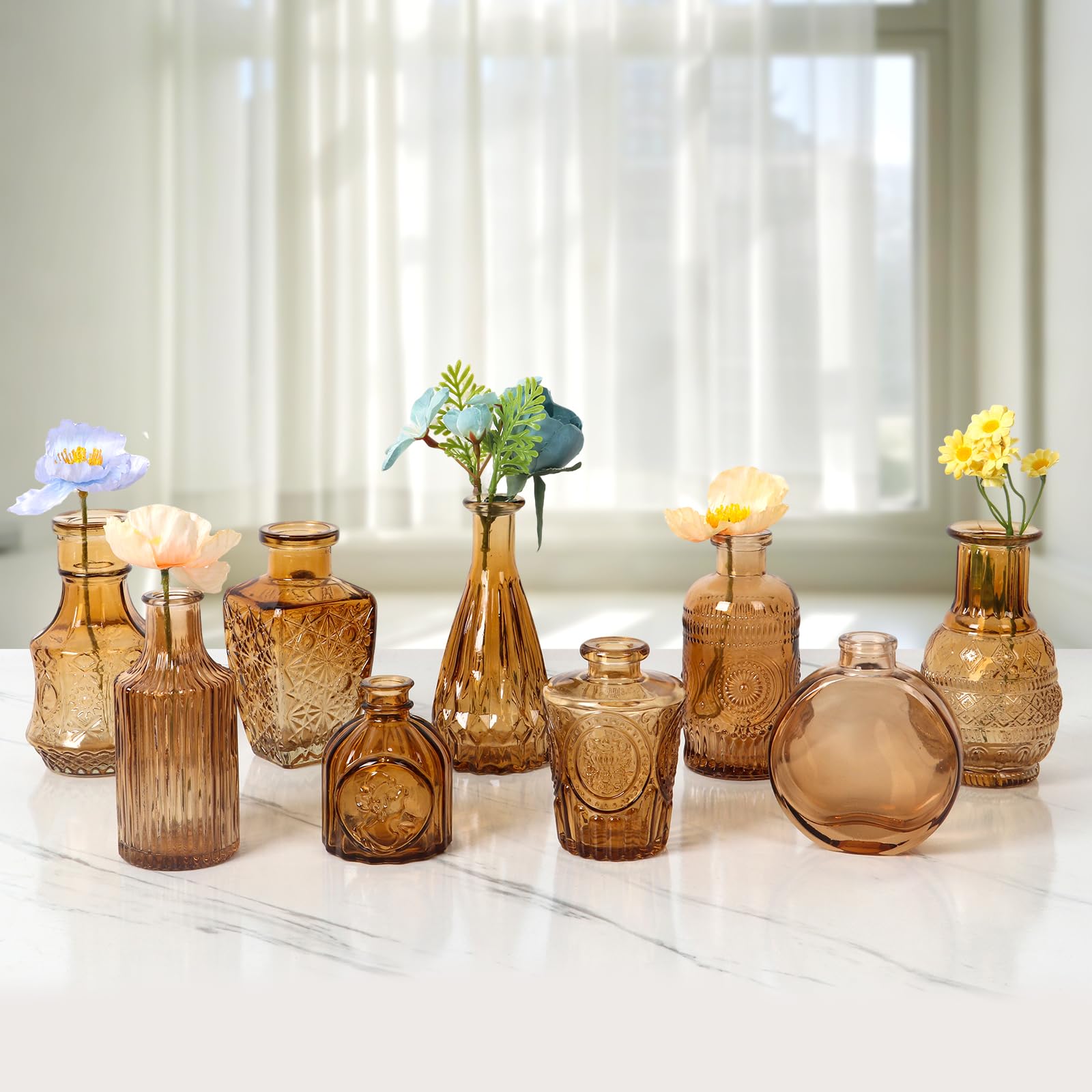 Amazon.co.jp: STARSIDE アンバーガラスつぼみ花瓶12個セット