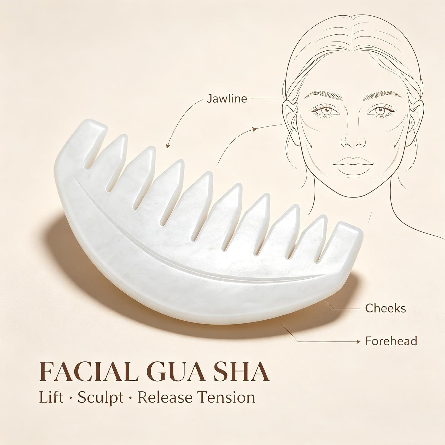 Natural White Jade Gua Sha Comb, Smooth Stone Scalp Massage Comb, Portable Acupressure Scraping Tool, Scalp Stimulator for Head Care, Relax Massager for Face Neck Shoulder Back Whole Body Daily Use