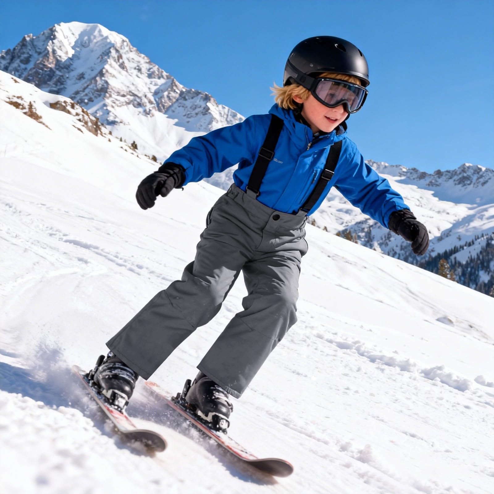 Pantaloni da sci per bambini, invernali, per ragazzi e ragazze, imbottiti, impermeabili, caldi, con chiusura lampo e spalline regolabili per lo sci