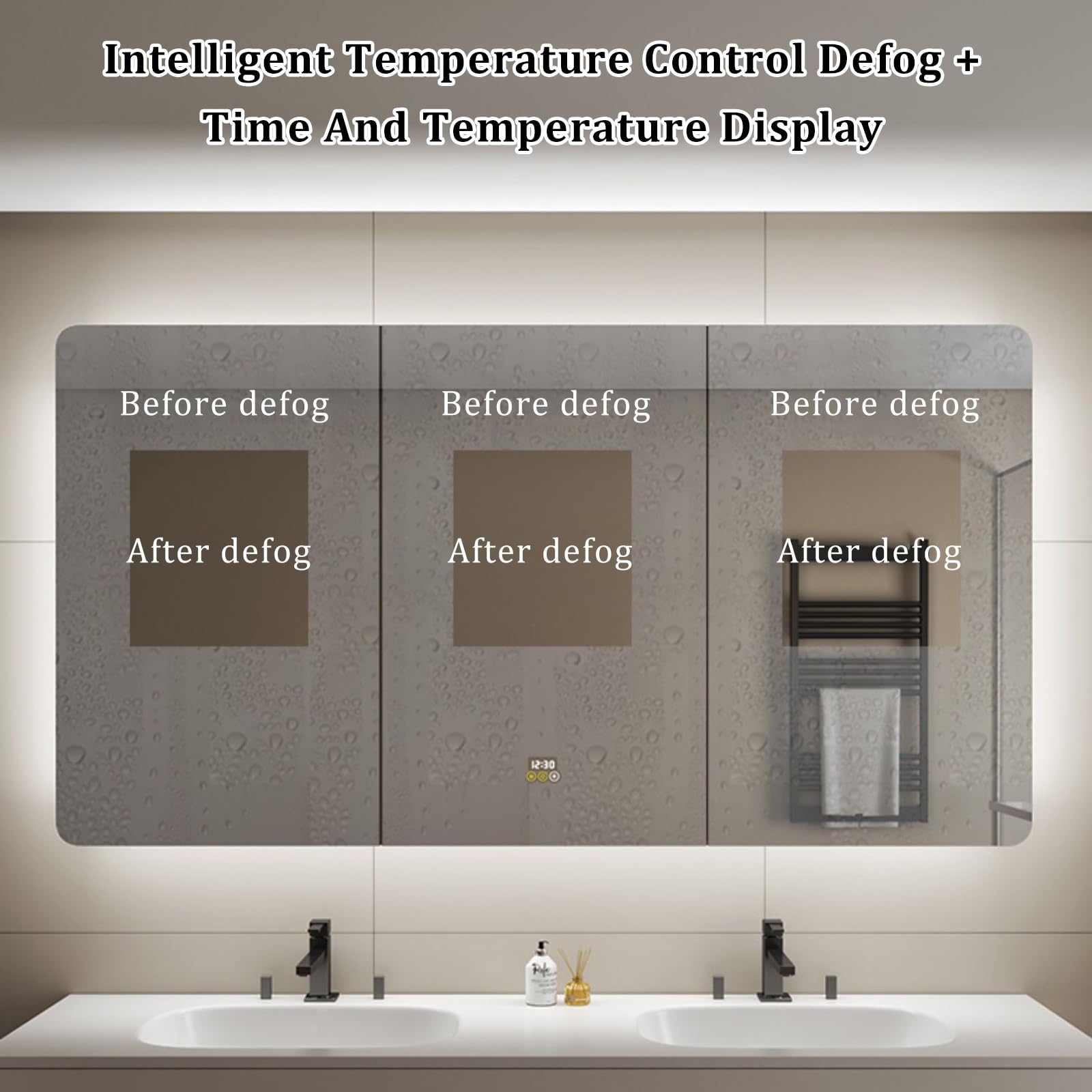Mueble Baño con Espejo Gabinete de Espejo de Baño de Iluminación LED Armario con Espejo Antivaho de Maquillaje 3 Temperaturas de Color Regulables con Mucho Espacio de Almacenamiento(50x14x80cm)