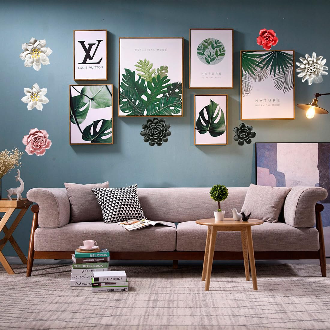 Keramikblumen-Wanddekoration, handgefertigte Rosen-Kunstblume für Wohnzimmer, Zuhause, Flur, Schlafzimmer, Küche, Bauernhaus, Badezimmer, Esszimmer, Weihnachtsstern, weiß, 11,9 cm