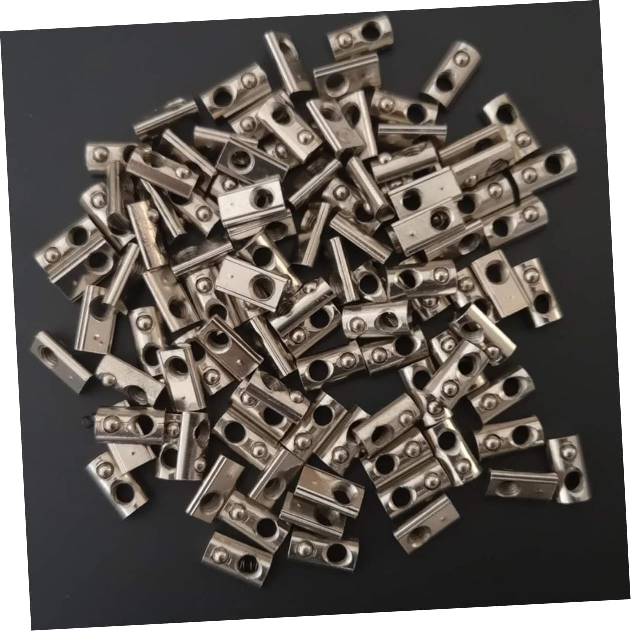 100pcs Carbon Steel T Slot Nuts with Spring Ball Roll-in Design for Aluminum Profile, Nickel-Plated European Standard T-Type Nuts, Compatible with Series Aluminum Extrusions