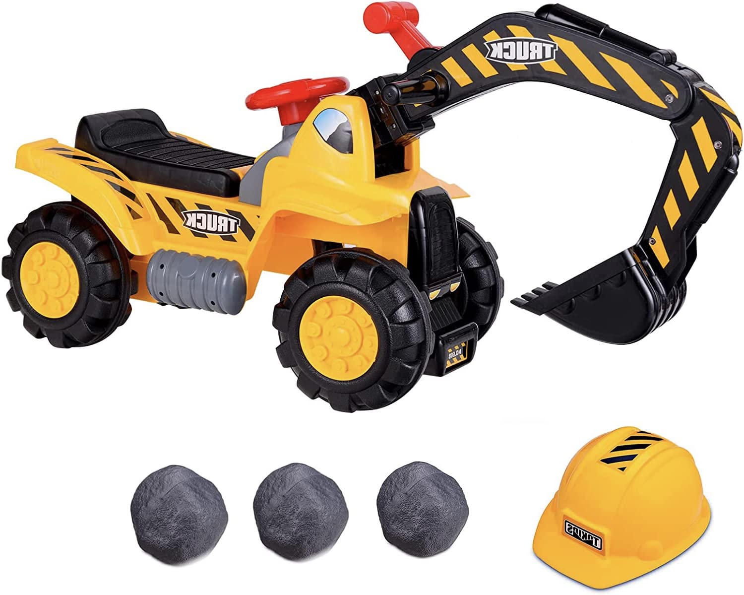 GYMAX Ruspa Giocattolo per Bambini, Escavatore Giocattolo Grande con Suono, Adatto per Casa e Giardino, di Plastica, Giallo, 84x45x30cm