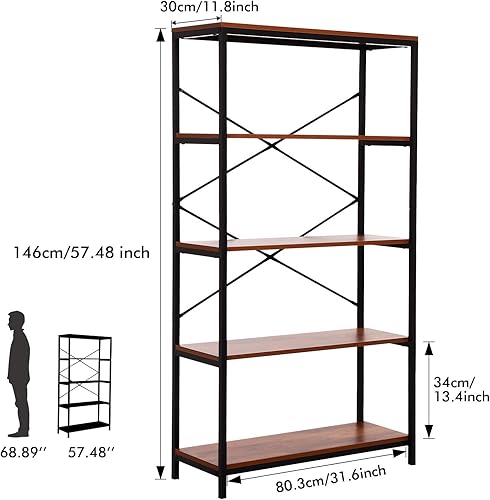 Miniatura 3 de BATHWA Estantería industrial de 6 niveles, estantería de madera y metal, estantería vintage de almacenamiento independiente para sala de estar,