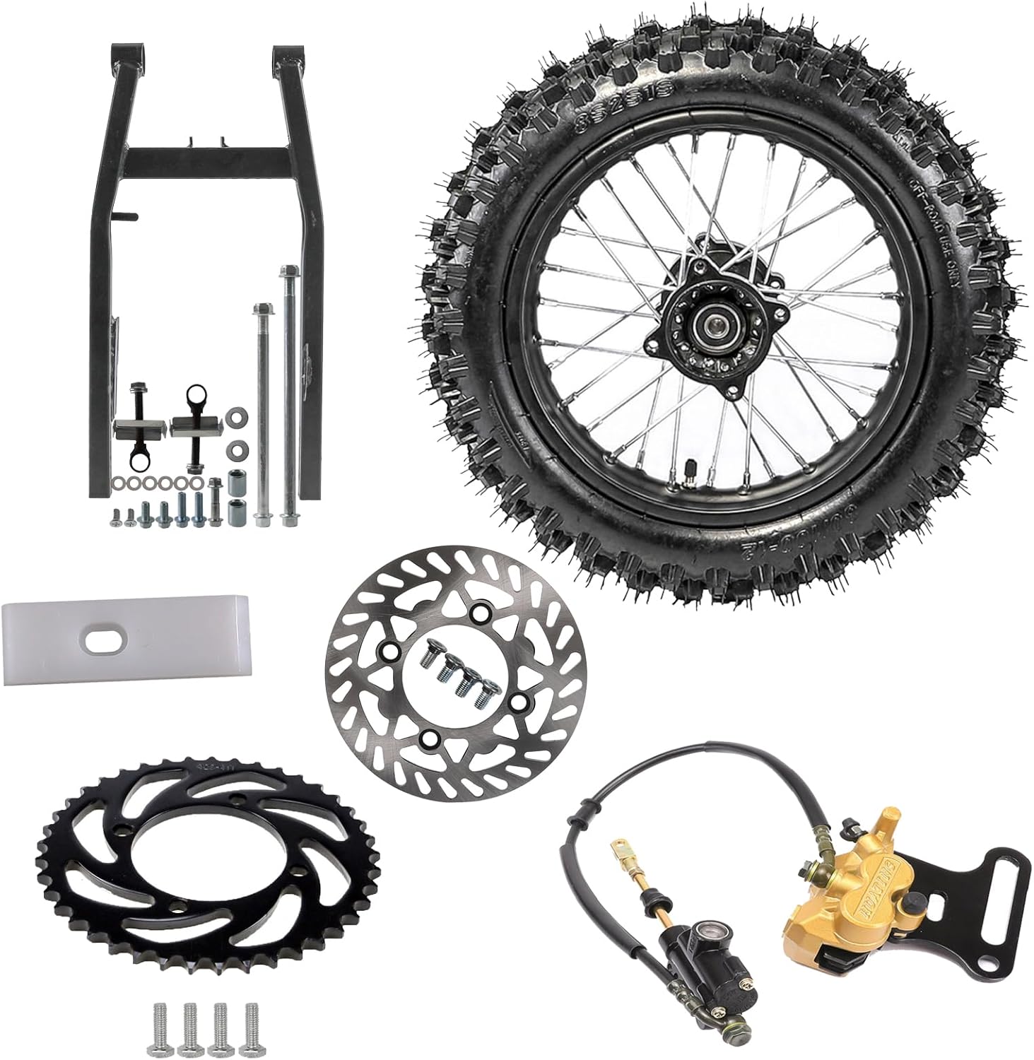 80/100-12 Dirt Pit Bike Wheel Tire and Rim 12mm Axle & 12" Rear Swing Arm & Brake Assembly for Taotao Apollo SSR XR CRF50 Off Road Motorcycle Scooter Pocket Rocket Monkey Trail Bike 110cc 125cc