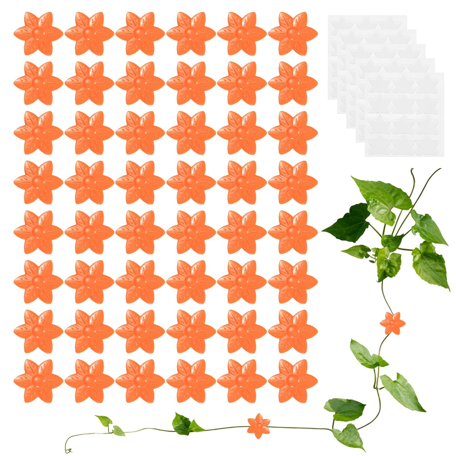 M METERXITY 20 Pack Plant Wall Clips, Self-Adhesive Plant Climbing Wall Clips Fixer with Acrylic Adhesive Sticker for Vine Support/Indoor/Outdoor Decor [Plum Blossom-Orange]