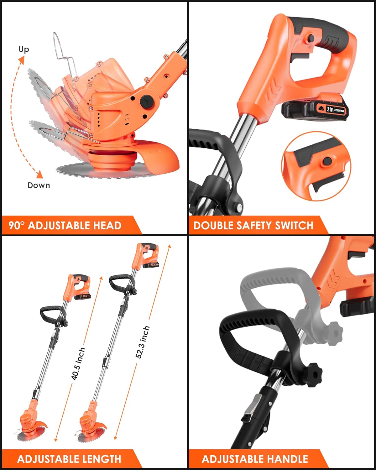 21V Cordless Weed Wacker, Lightweight Trimmer with 2 2.0Ah Battery, Electric Weed Eater Battery Powered, 3 in 1 Grass Trimmer/Brush Cutter/Edger Lawn Mower with 2 Types Blades & Wheels for Garden Yard
