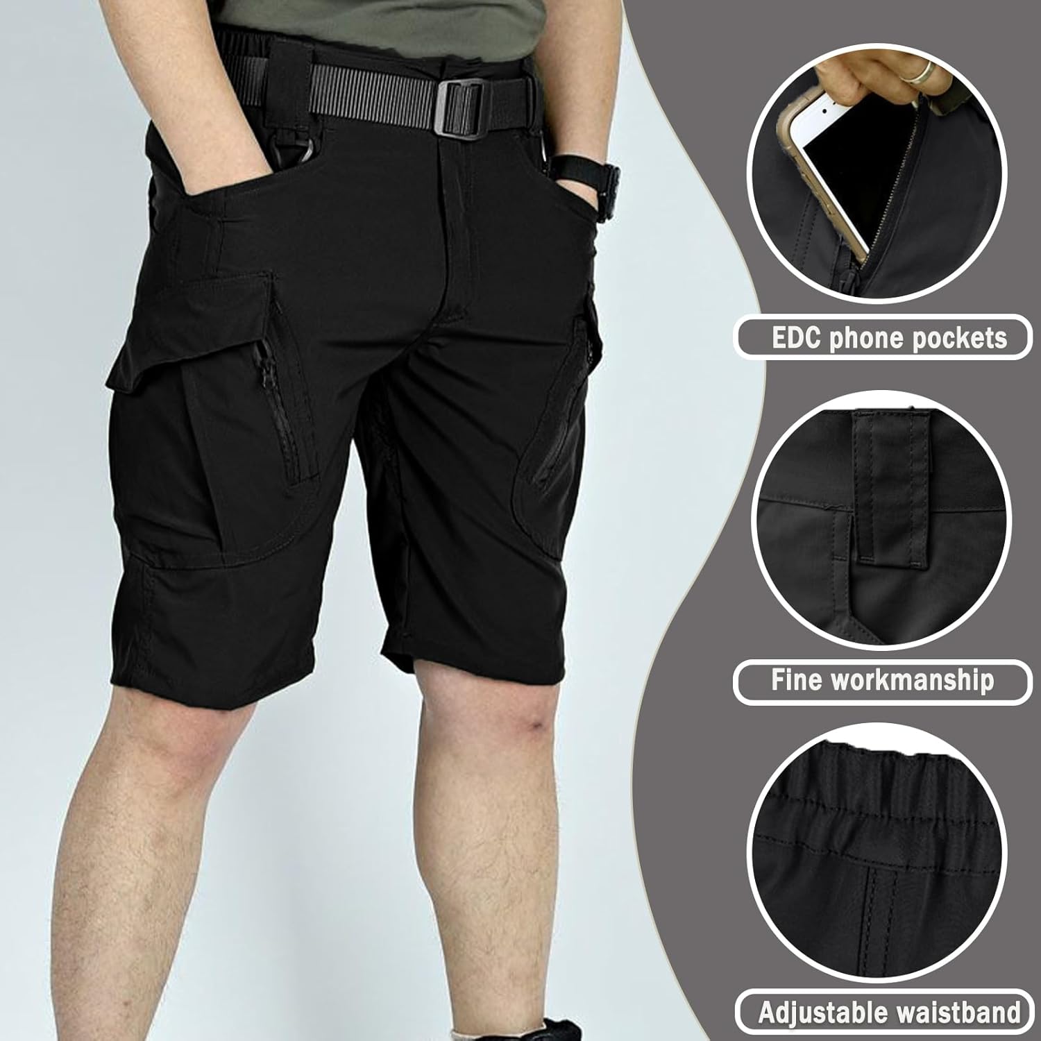Mens Hiking Cargo Shorts 9 Pockets Quick Dry Lightweight Stretch Tactical Short Outdoor Fishing Campin - Image 5