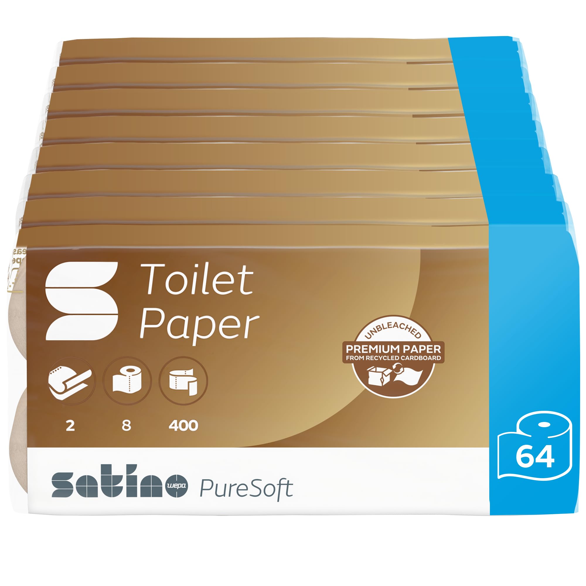Satino PureSoft Toilettenpapier 2-lagig – extrem weich & äußerst umweltfreundlich dank 100% Recyclingpapier – Made in Germany – 100% recycelbar – Großpackung mit 48 Rollen – 400 Blatt je Klorolle