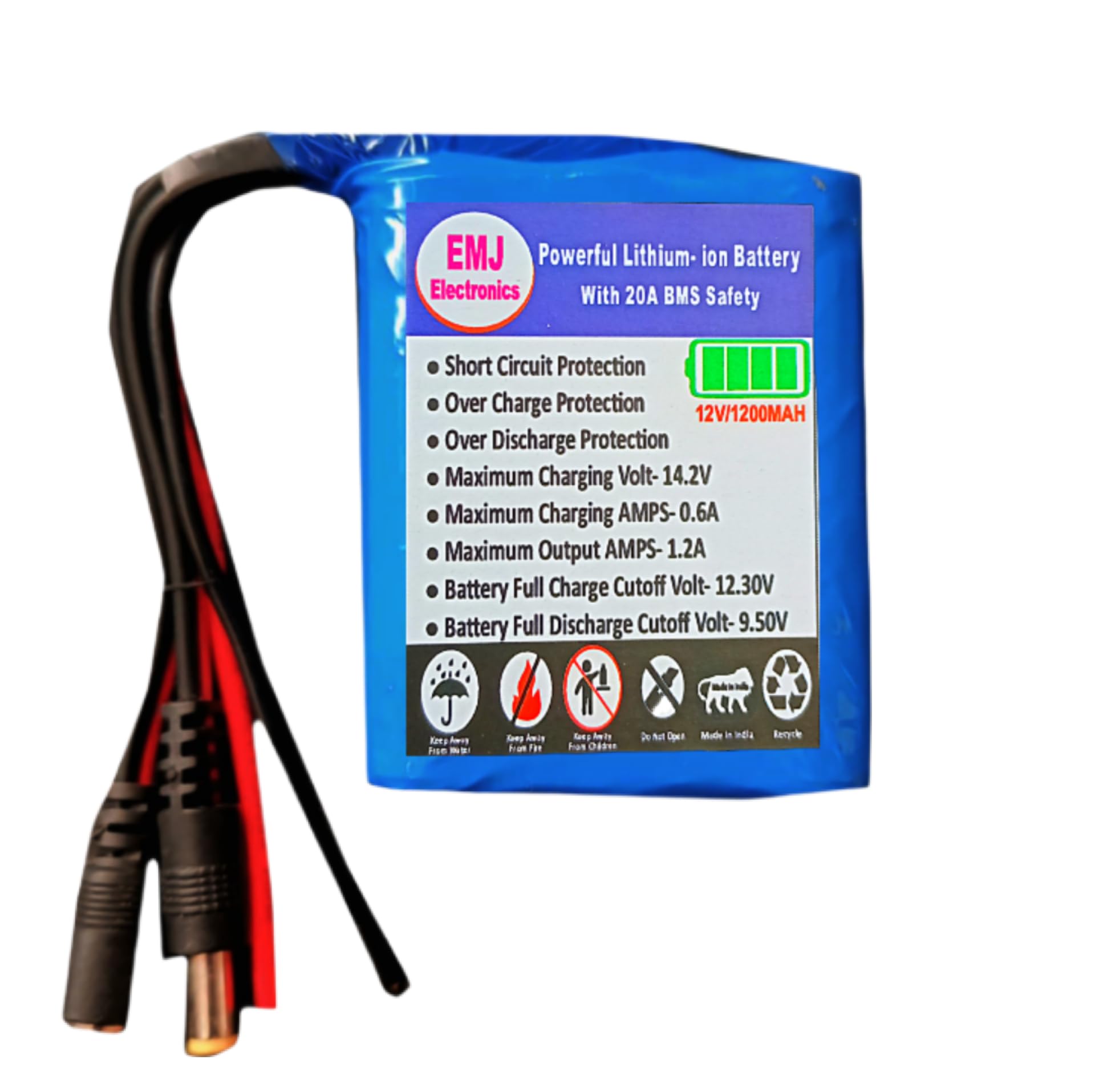 EMJ Electronics 12v/1200Mah Lithium-ion Rechargeable Battery with use for 12v led Bulb, led Lights, Toys CCTV Cameras, GPS Devices, Science Project, Blutooth Speakers, WiFi Router & Multi Purpose use-image-0