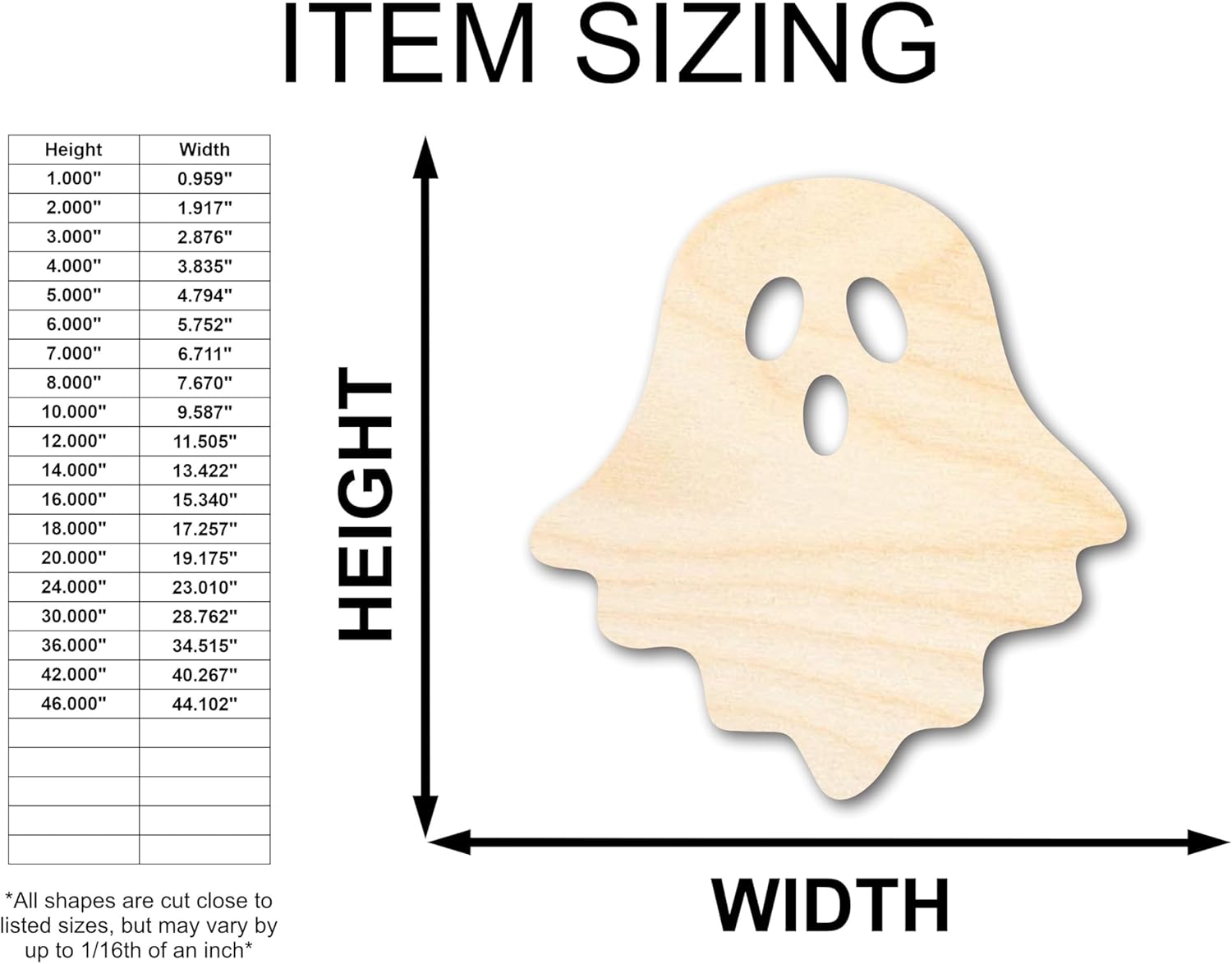 Unfinished Sheet Ghost Shape | Halloween Craft Cutout | up to 46" DIY 20" / 1/2"
