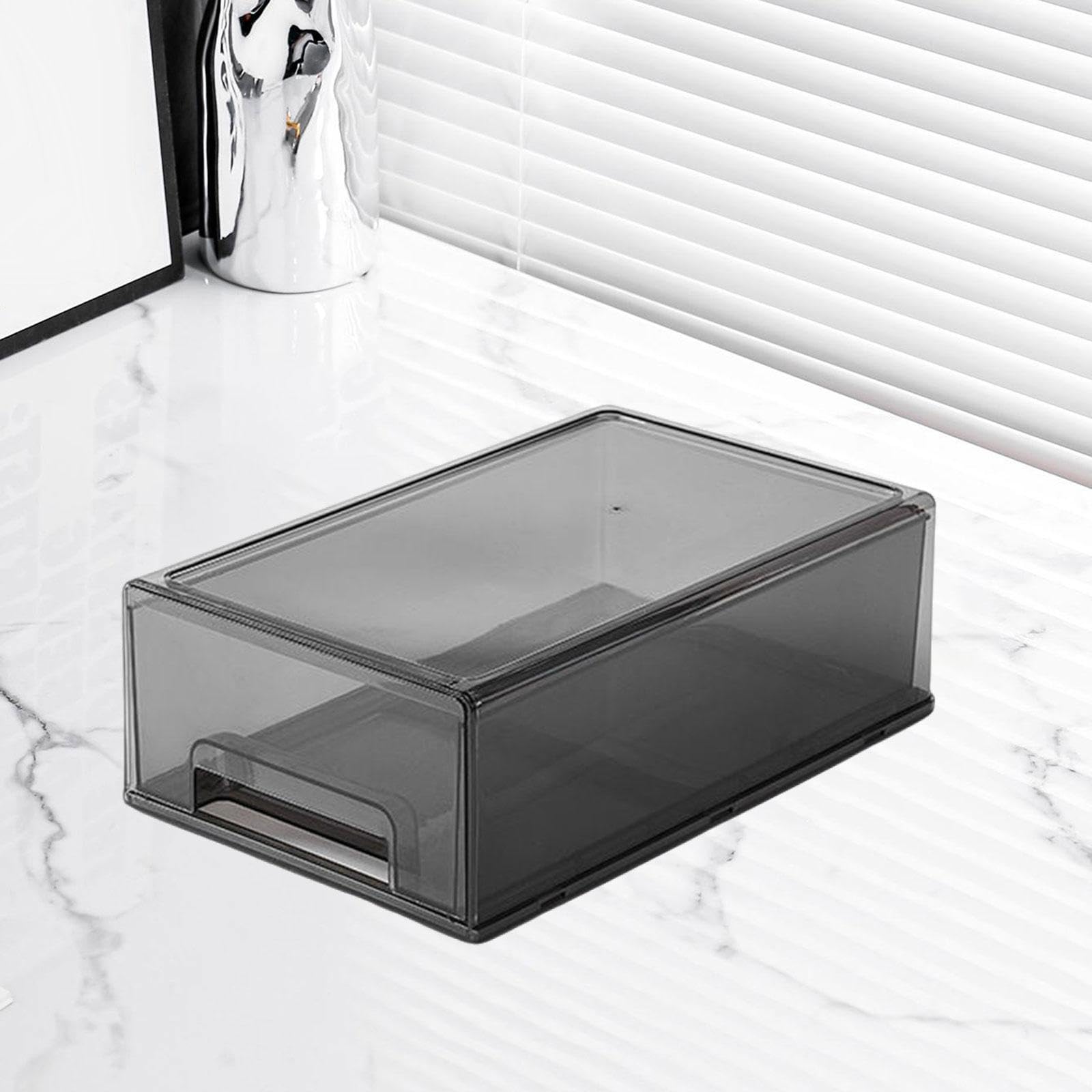 Organizador de Escritorio con Cajón, Contenedor de Almacenamiento de Escritorio, Versátil, Acrílico, Gris Claro Medio, Individual