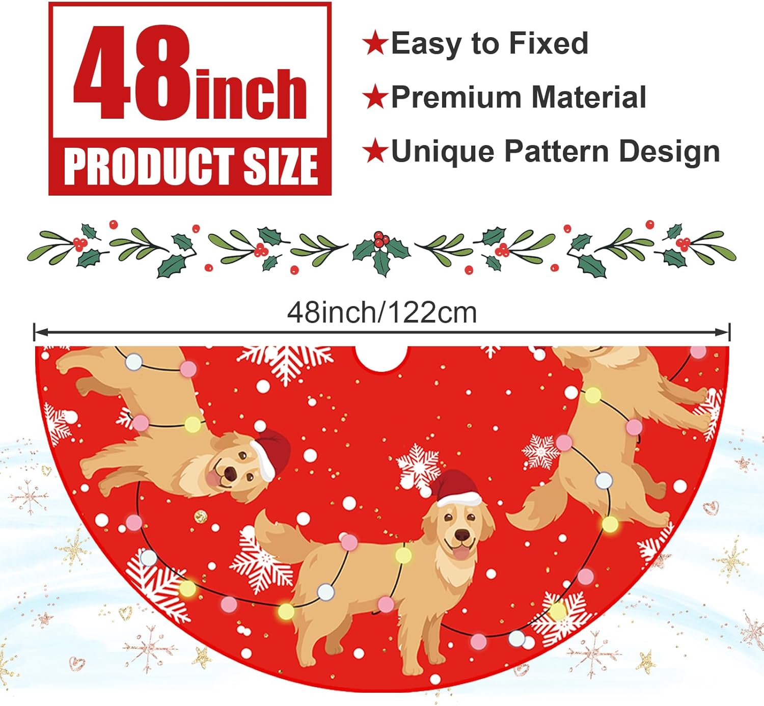 Christmas Tree Skirt Red Tree Skirts Golden Retriever Yellow Lab Xmas Tree Skirt Tree Mat 48 Inch Dog Winter Christmas Decorations for Home