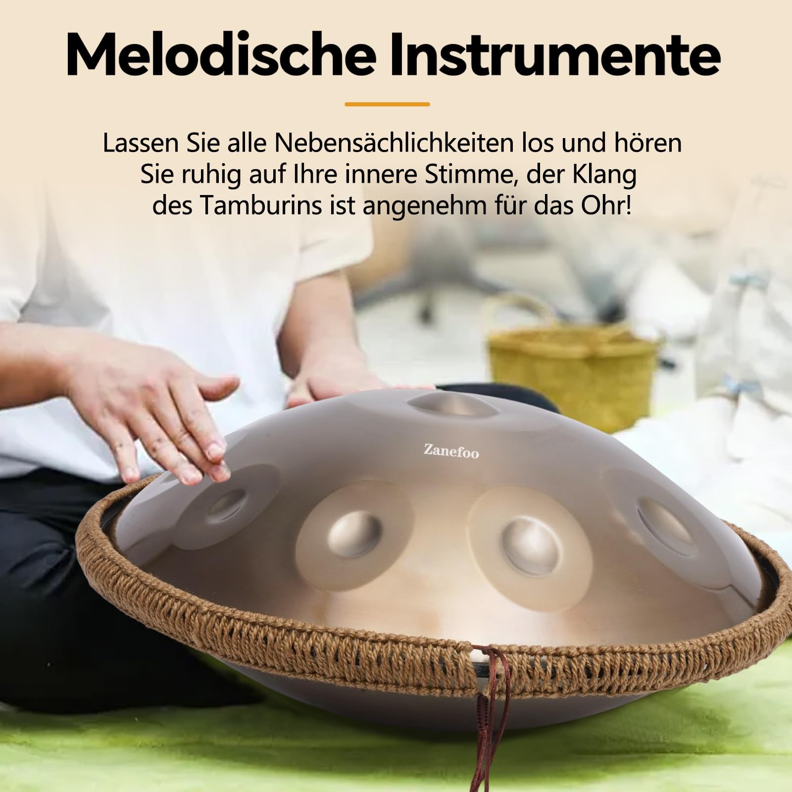 Handpan 22 Pollici (56cm) - 9 Note Re Minore (D-Minor) 432Hz | Acciaio Nitruro Professionale | Tamburo a Mano con Borsa per Yoga, Meditazione e Guarigione Sonora (Oro)