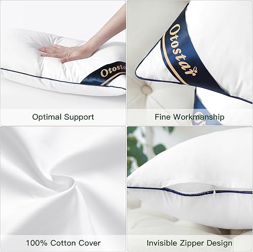 Miniatura 5 de OTOSTAR Paquete de 2 rellenos de almohada, 12 x 20 pulgadas, rellenos de almohada suaves y esponjosos con funda de 100% algodón, almohadas