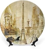 Vista 1 de Platos de cerámica, Platos de cerámica decorativos de decoración de París, paisaje antiguo, torre Eiffel Francia, monumentos de 10 pulgadas, platos