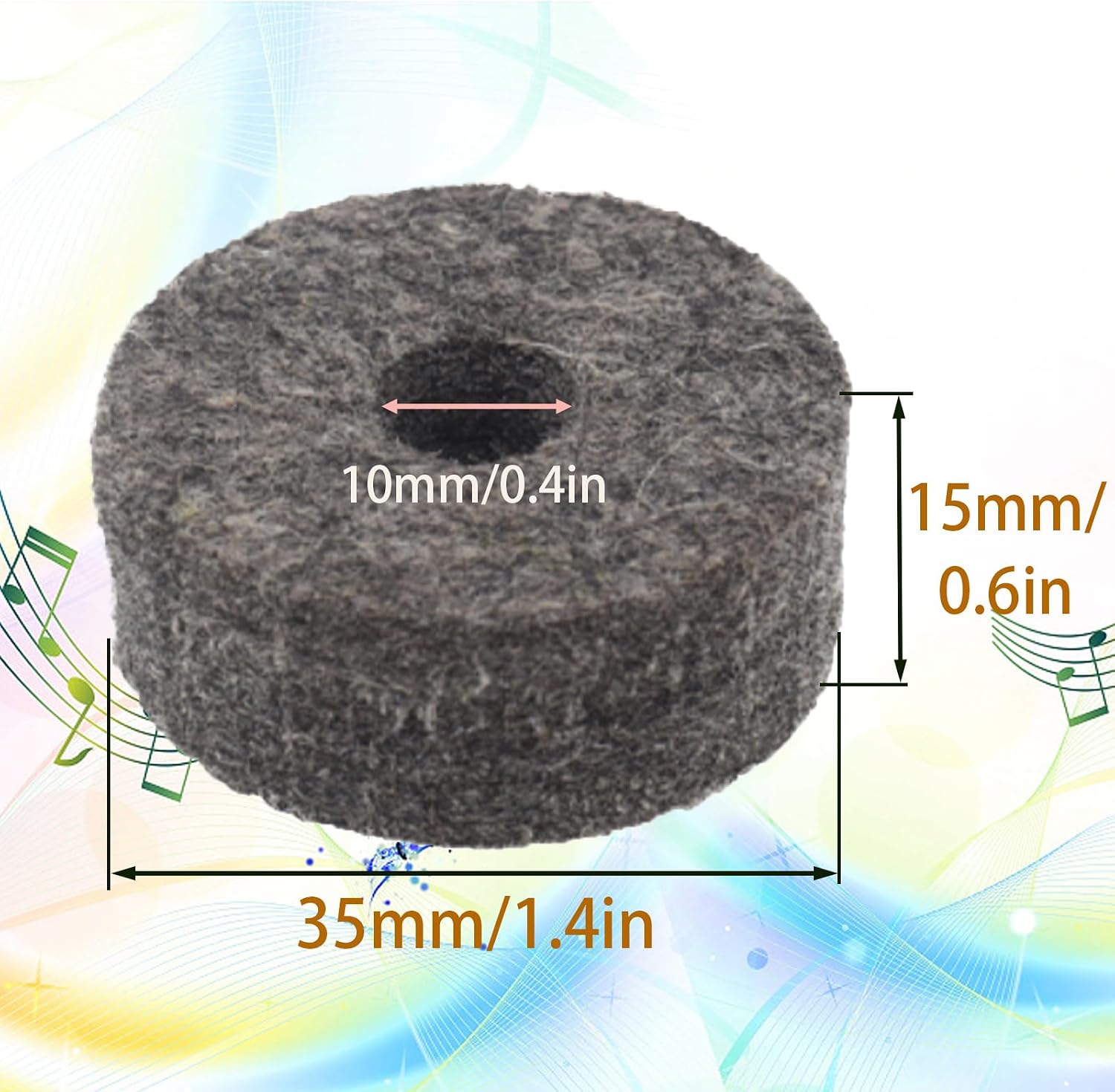 10-Pack Gray Cymbal Stand Felt Washers for Drum Kit Protection