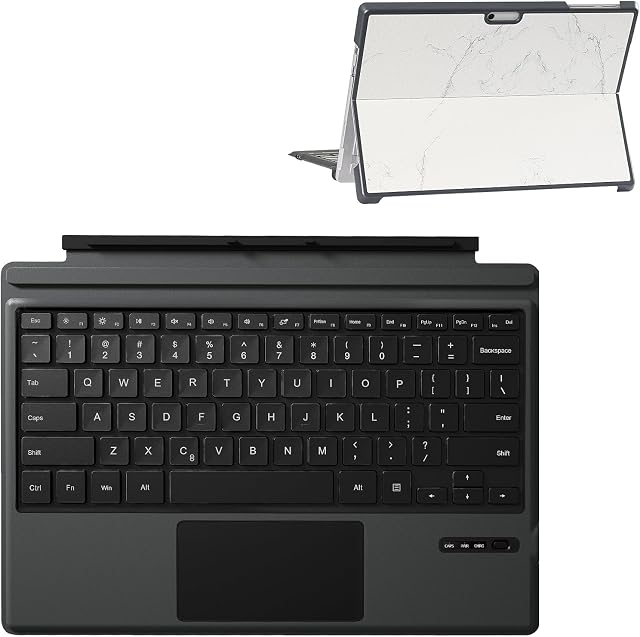 Keyboard Case for Microsoft Surface Pro 7 Plus/Pro 7 / Pro 6 / Pro 5 / Pro 4 / Pro 3, Wireless Bluetooth Ergonomic Keyboard with Rechargeable Battery and Trackpad - Black