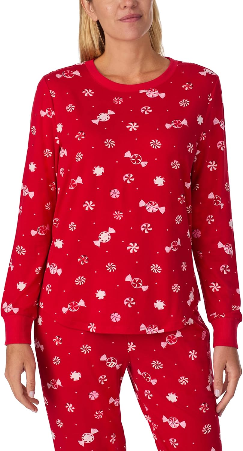 kate spade new york Women's 2-Piece Long Sleeve Crew Neck Top & Jogger Pants Pajama Lounge Set, Velour, Drawstring Waist - Image 2