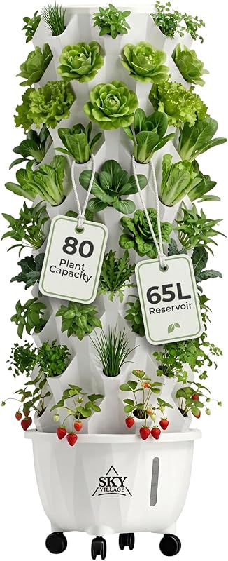Planta hidropónica vertical de 10 niveles y jardín de hierbas de alta eficiencia de Sky Village | Torre de alta capacidad para patio, patio trasero y balcón, kit de jardinería aeropónica interior al aire libre Sistema de cultivo de plantas