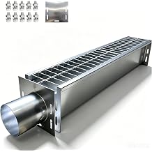 304 Stainless Steel Channel Drain with Galvanized Steel Grate, 44.4x5.9x5.5 in Heavy Duty Trench Drain System with Sealing Plate Drain Outlet, Outdoor Drain Kit for Driveway Garage Yard