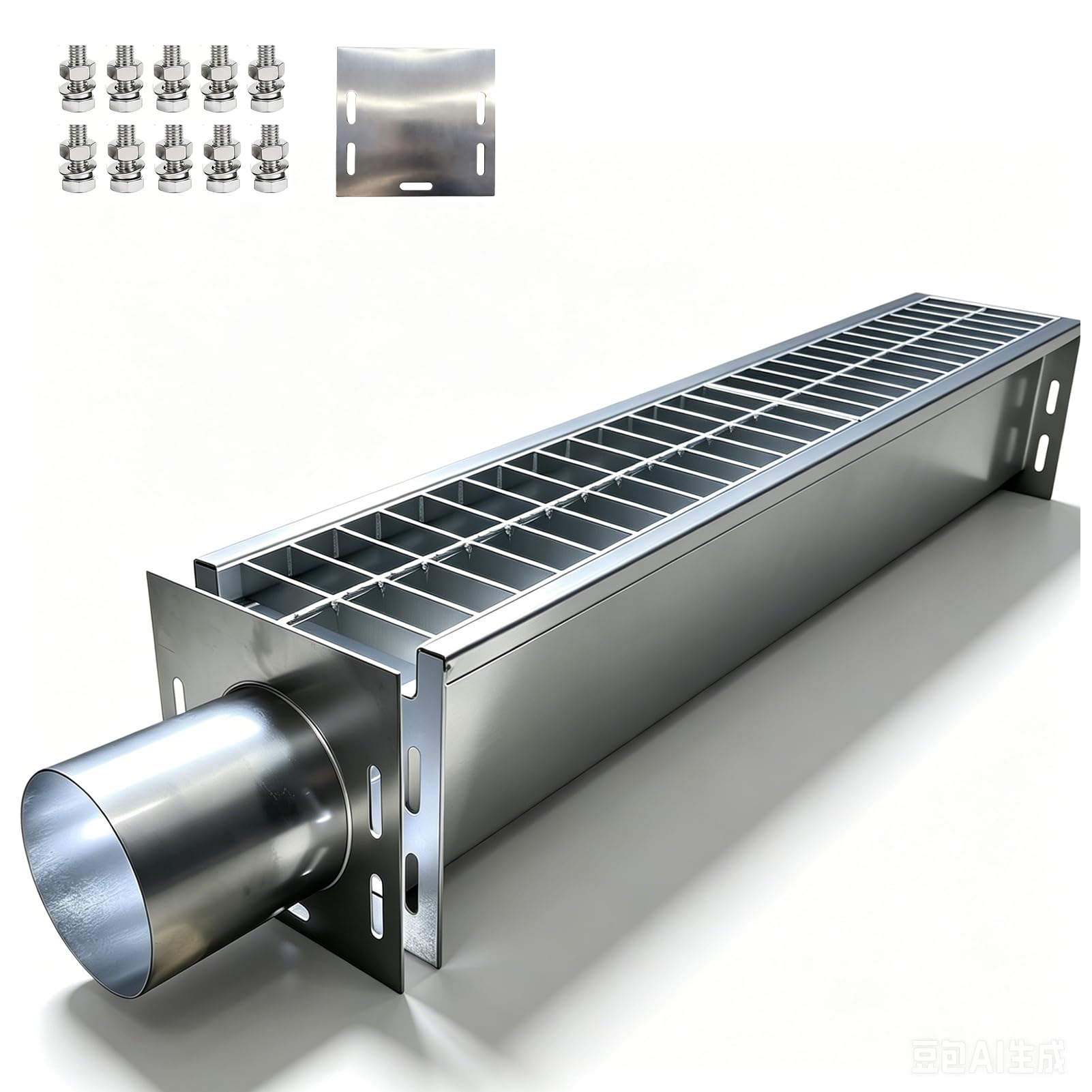 View 1 of ** HURTS ONLY MISSING UNKNOWN PARTS APPEARS USED**
304 Stainless Steel Channel Drain with Galvanized Steel Grate, 44.4x5.9x5.5 in Heavy Duty Trench Drain System with Sealing Plate Drain Outlet, Outdoor Drain Kit for Driveway Garage Yard
