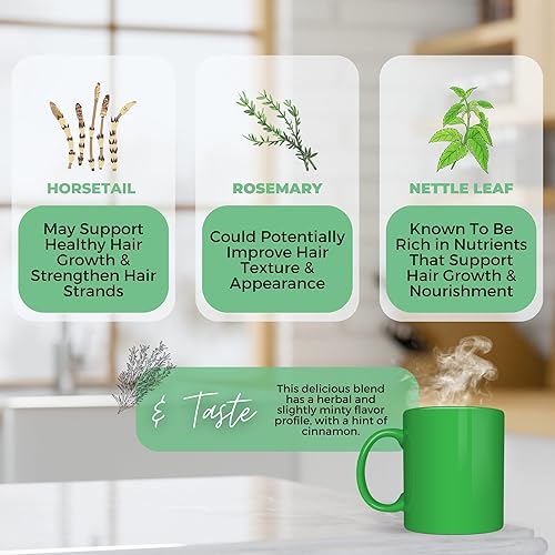 Miniatura 8 de Té de hojas sueltas para crecimiento saludable del cabello con cola de caballo, hoja de ortiga, romero para cabello y cuero cabelludo fuertes y
