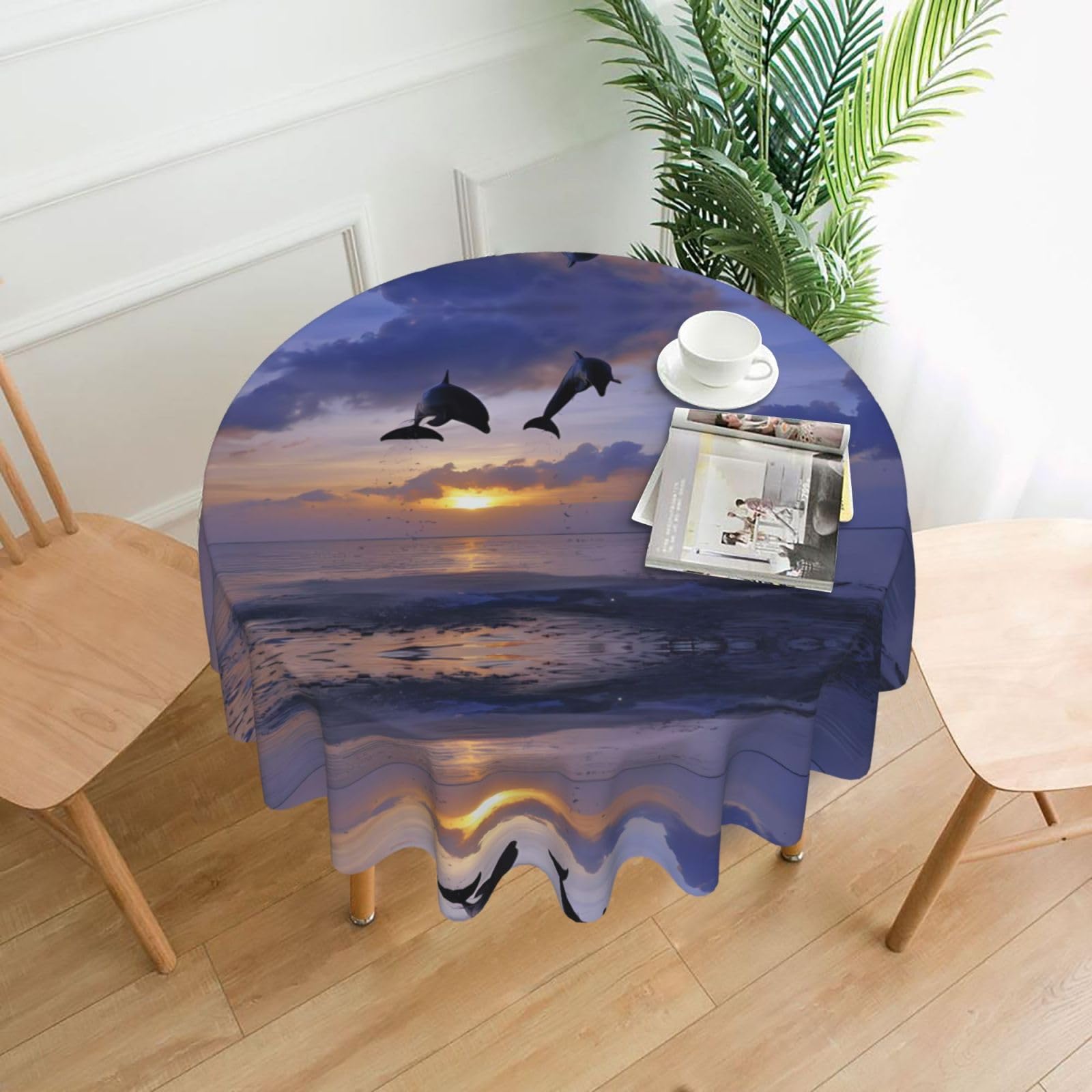 WHJSSF Elegant dolphin Prints Round Decorative Tablecloth 60in - Elevate Your Dining Experience with a Stylish & Protective Table Throw
