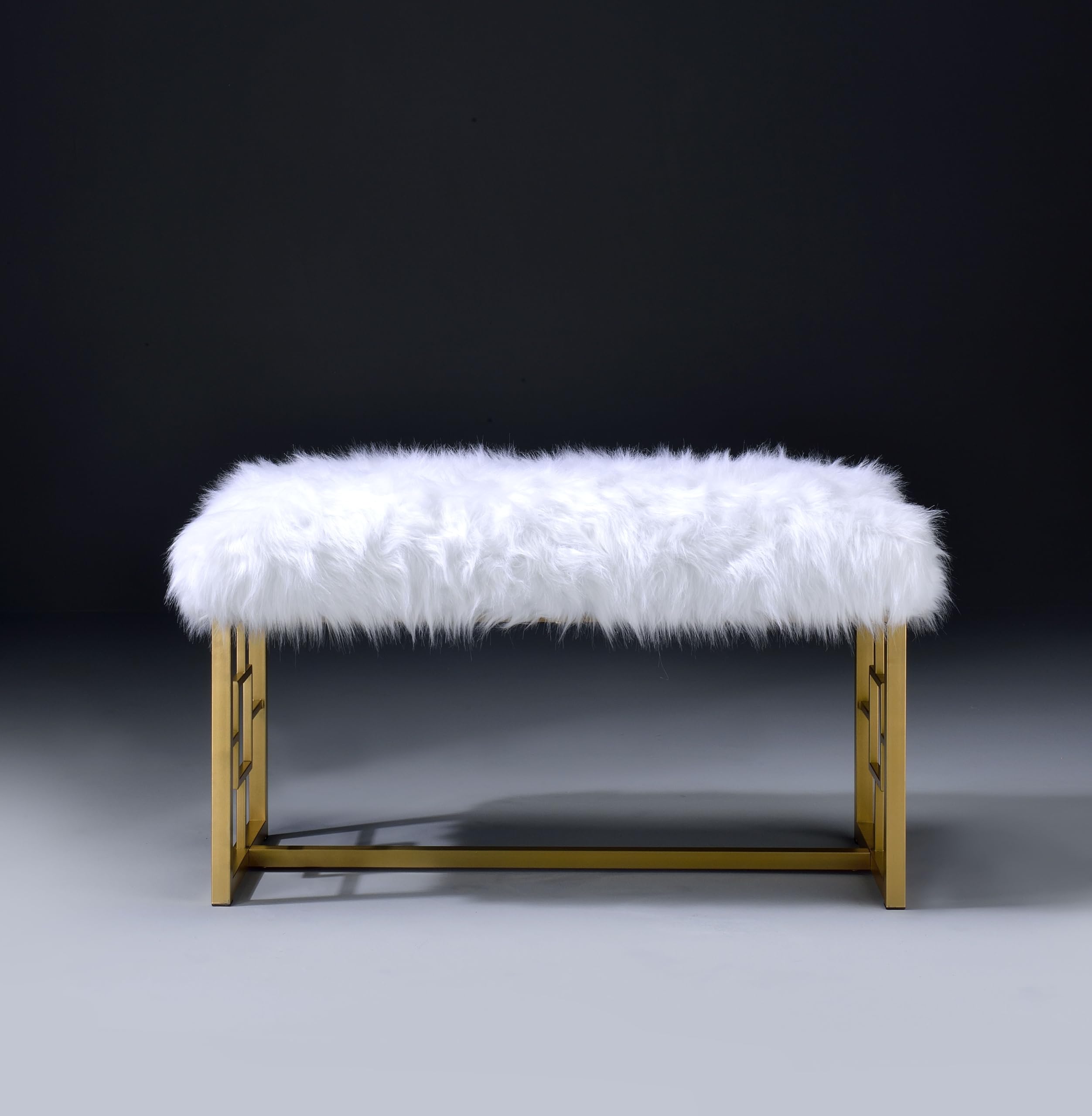 ROCKRAIN White Faux Fur Gold Bench: Modern Armless Lounge Seat - 21