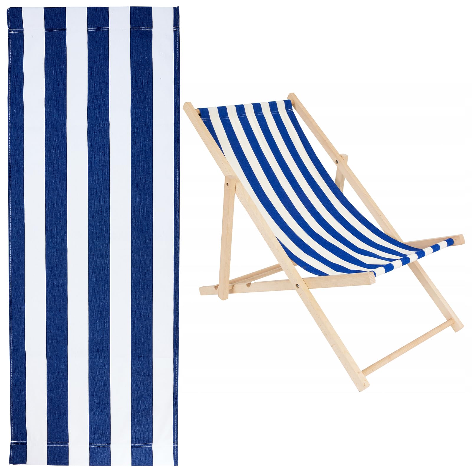NICENEEDED Beach Sling Chair Replacement Canvas, Blue and White Stripes Casual Simple Sling Chair Fabric for Sunbathing Garden