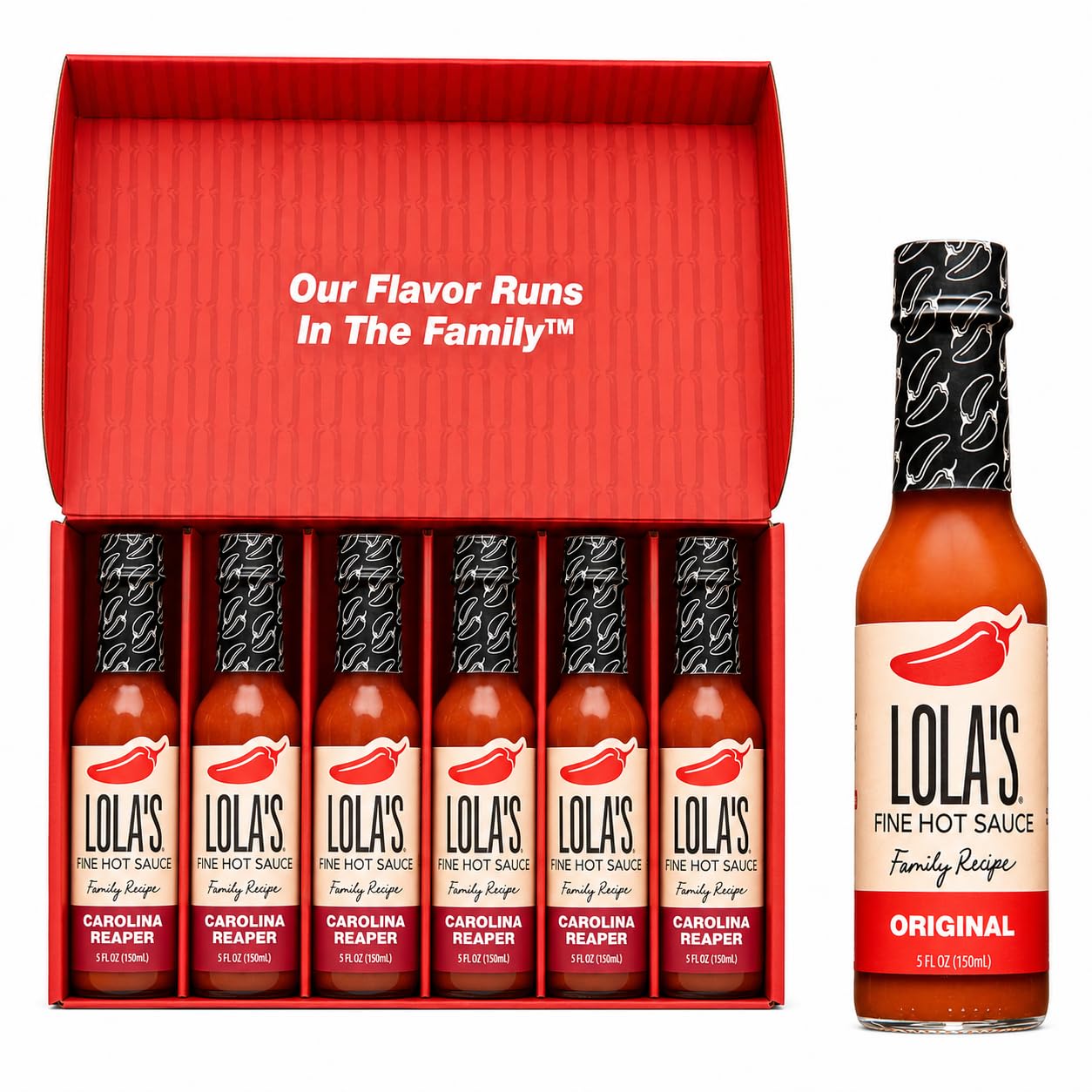 Lola’s Original 1-Pack & Carolina Reaper 6-Pack, 5 oz Each