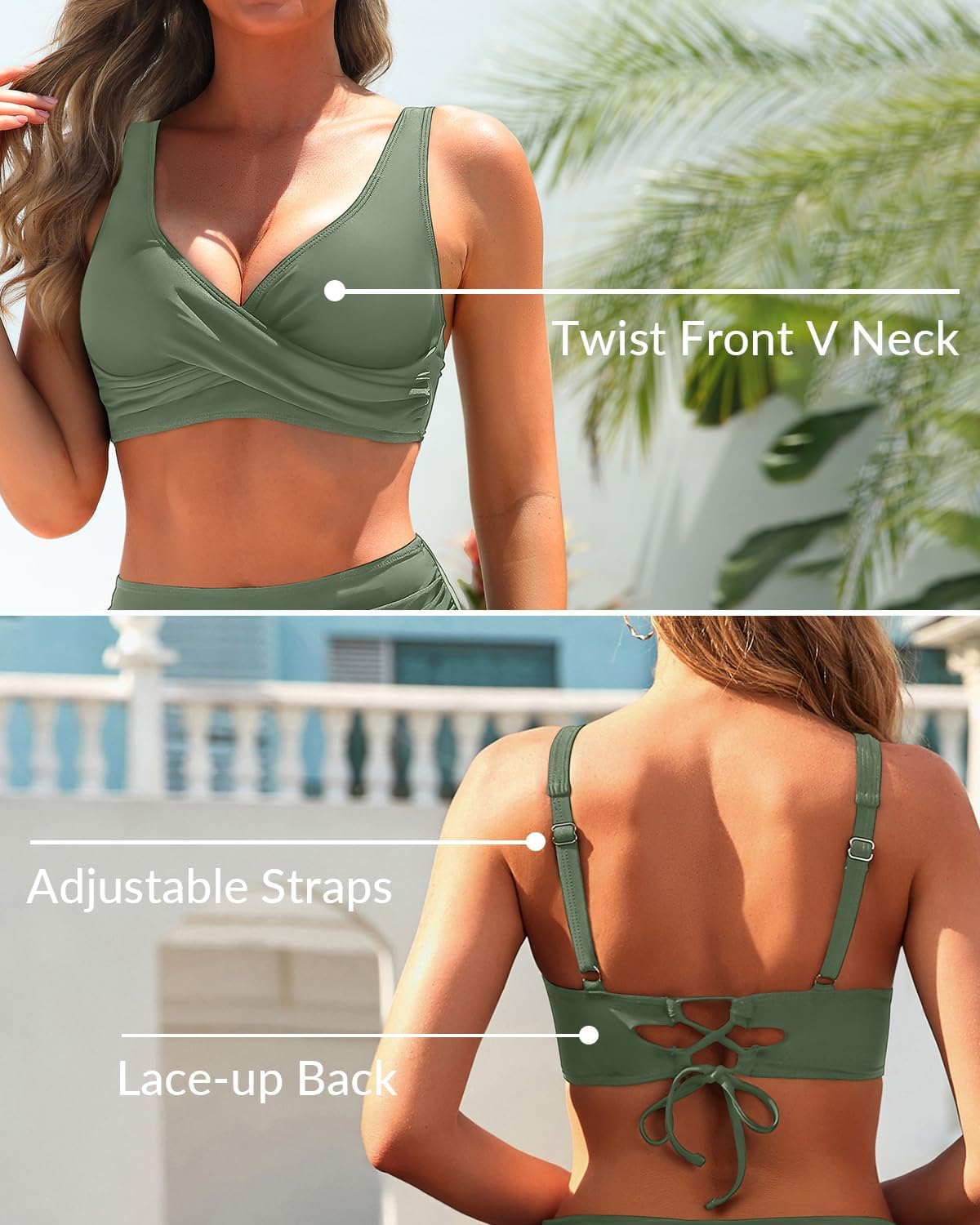 Yonique Women's Two Piece High Waisted Bikini Set Tummy Control Swimsuit Full Coverage Bathing Suit - Image 4