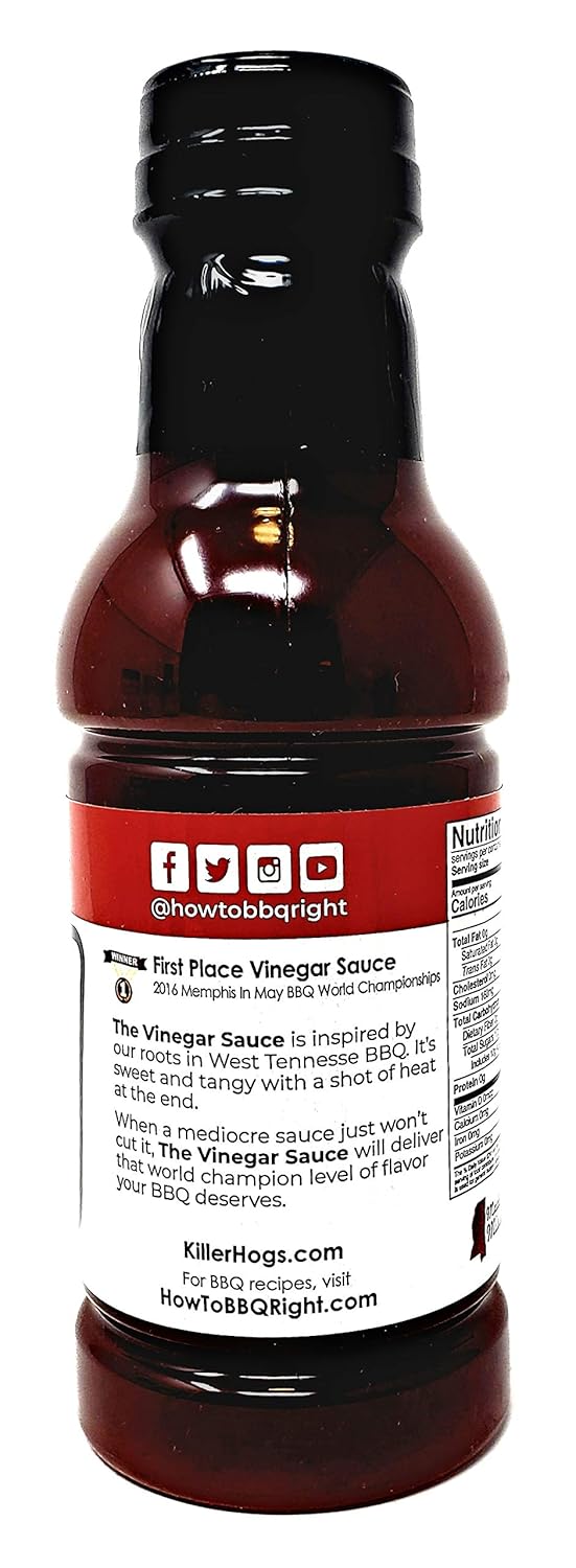 Killer Hogs Barbecue Vinegar Sauce - Pack of 2 Bottles - 16 oz Per Bottle - 32 oz Total of Bulk Killer Hogs Vinegar Sauce