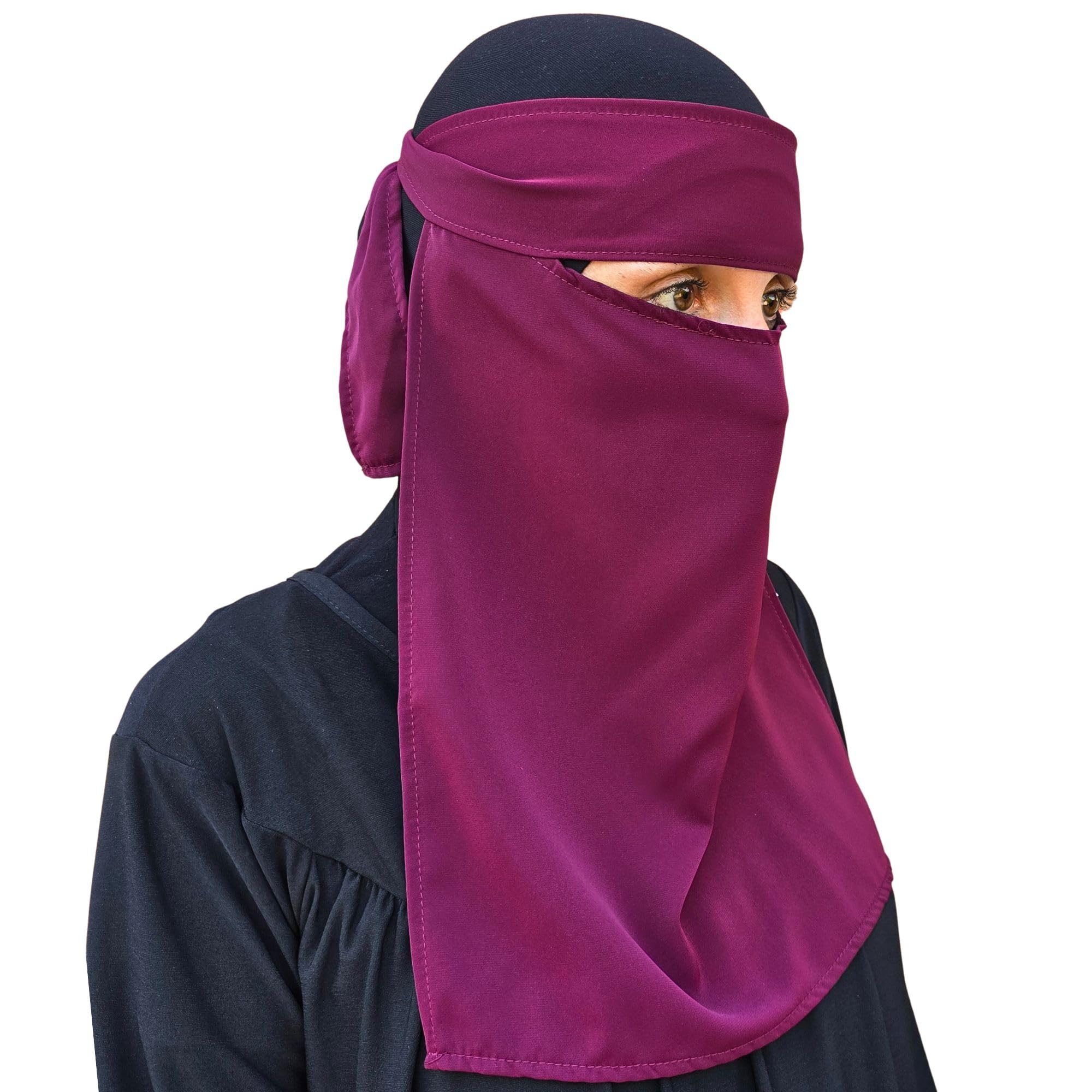 Hijab Niqab Face Veil Jilbab Abaya Khimar Headscarf One Piece Islamic Scarf Ideal Madrassa Mosque Ramadan Eid Wedding Everyday (Burgundy)