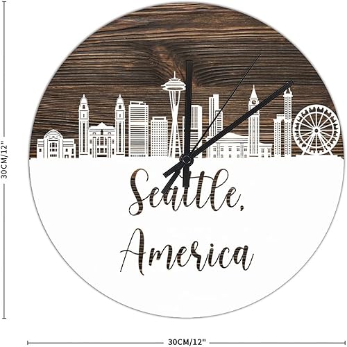 Miniatura 2 de Reloj de pared de PVC Seattle Skyline América reloj de pared grande con diseño de punto de referencia decoración de pared de 12 pulgadas silencioso