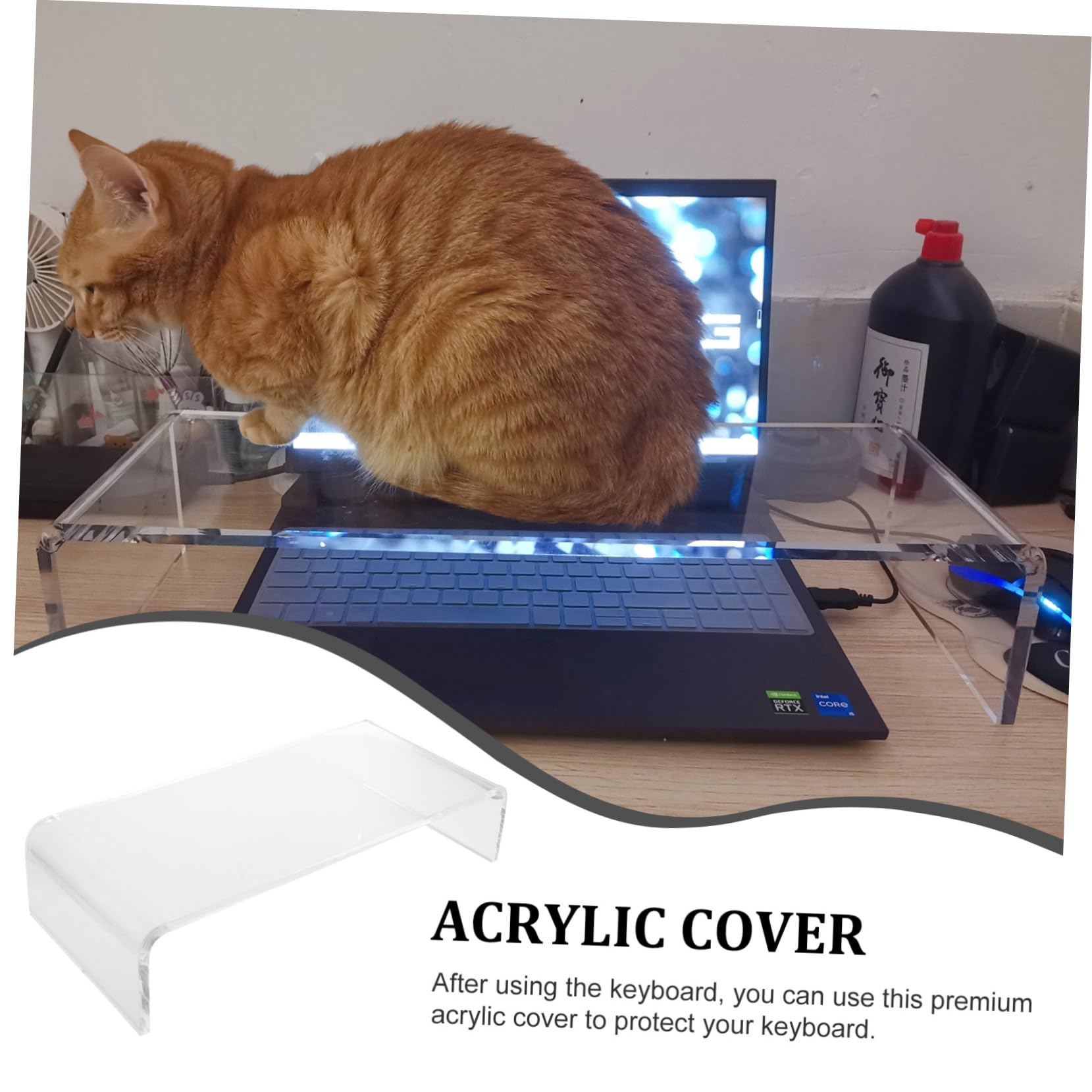 Copritastiera Protettivo in Acrilico Trasparente Funzione Rialzo | Custodia Anti-gatto, Salva Spazio sulla Scrivania, Accessorio Versatile per Ordine e Uso Efficiente