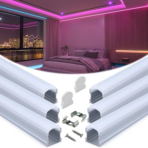 Miniatura 7 de Muzata Paquete de 10 canales LED de 3.3 pies3.3 ft, excelente sistema de canales LED sin manchas con cubierta blanca lechosa de aluminio plateado en