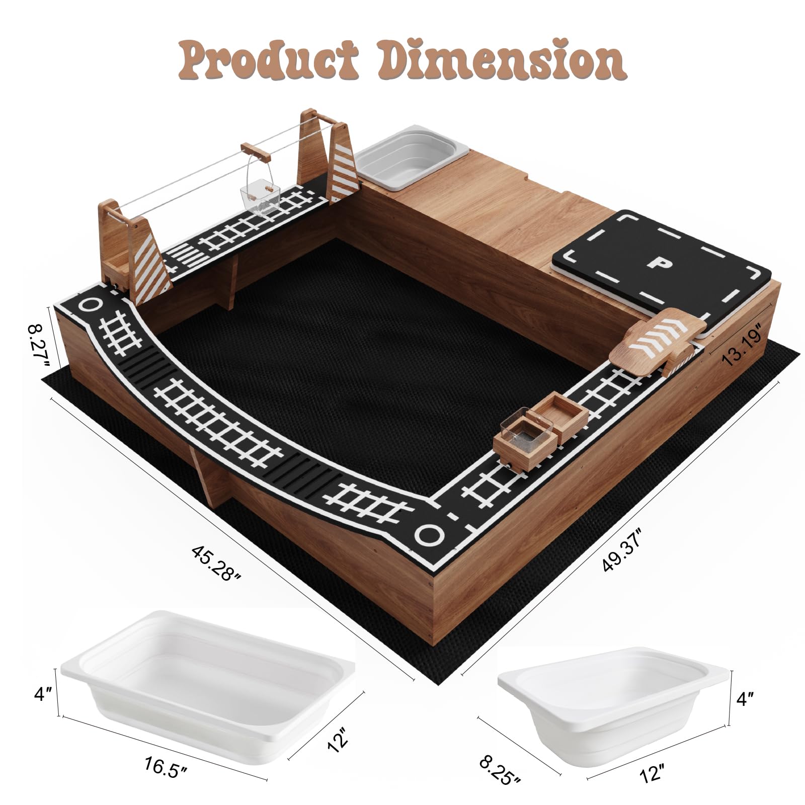 IDEA FAMILY Kids Wooden Sandbox with Fun Sand Play Theme,2 Toy Buckets & 3 Reinforced Benches Outdoor Sand Box for Backyard Garden Patio Lawn Cedar Wood Sandpit w/Magnetic Truck,Bottom Liner - Brown