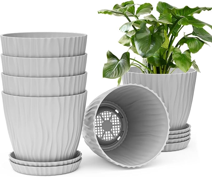 6 Pack, 7 Inch Flower Pots with Drainage Holes