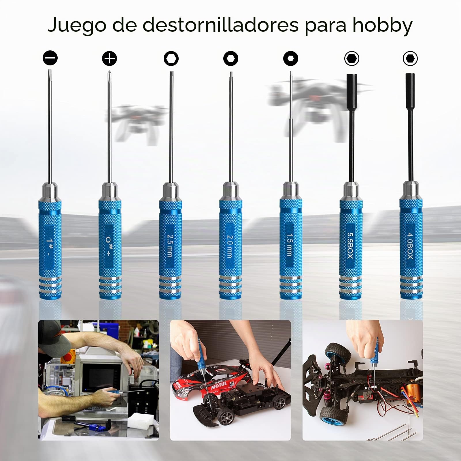 12Pcs RC Coche Herramientas Juego de destornilladores con alicates Llave de tubo Hobby Herramientas Juegos para RC Coche Drone Avión Helicóptero Herramienta de reparación (Azul)