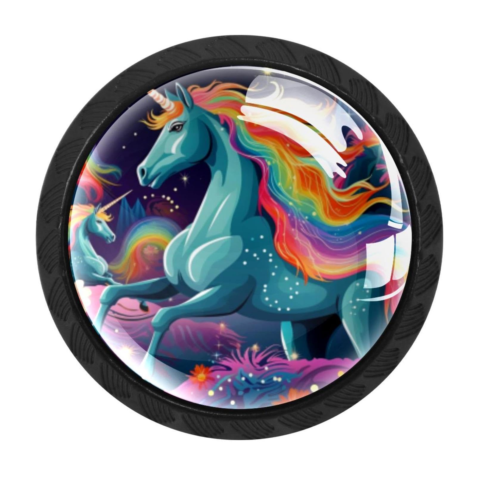 Chenzzzz Multicolored 04 4 Pack Black Rainbow Unicorn Cabinet Pulls With Screws, Kitchen Cabinet Knobs Hardware