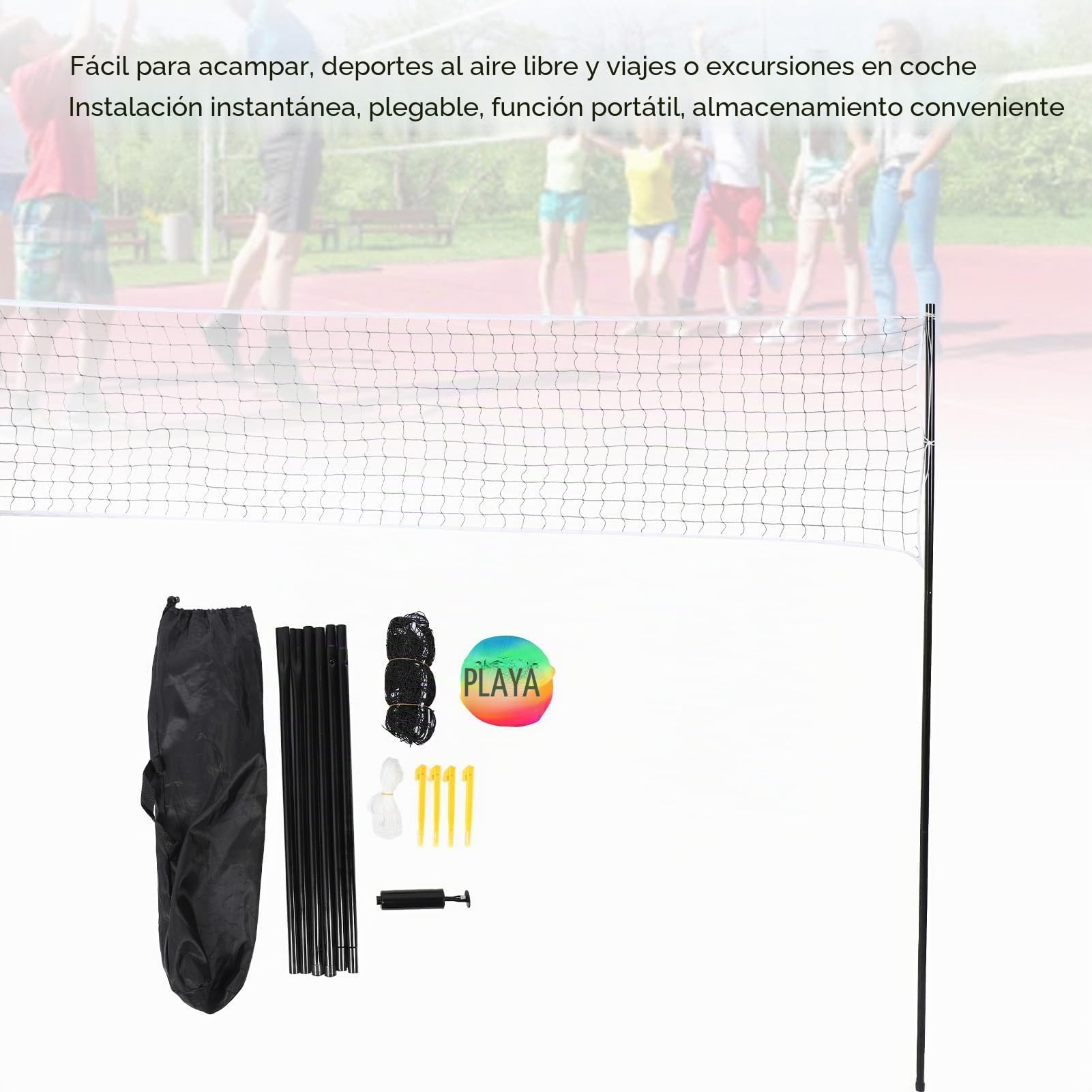 Conjunto Red Voleibol Portátil con Postes Soporte y Volleyball y Red Voley y Bomba y Bolso Exquisito y Cuerdas y Uñas, una Red Voleibol Playa para Patio Trasero Al Aire