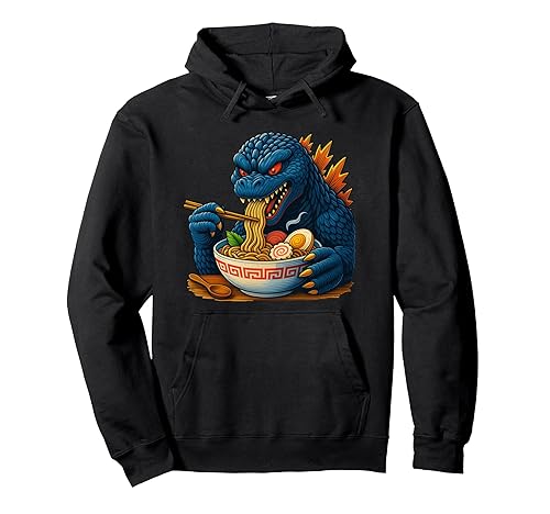 Kaiju Eating Ramen Japanese Funny Monster Eating Ramen Pullover Hoodie